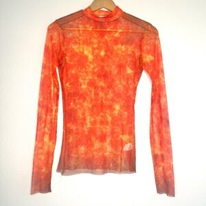 Scent Y2K style Fire Print Mesh Mock Neck Long Sleeve Top Size 3